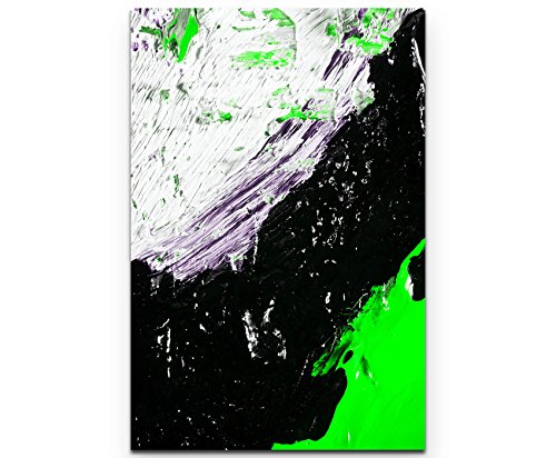 Paul Sinus Art Leinwandbilder | Bilder Leinwand 90x60cm Moderne Ölmalerei in grün schwarz und weiß von Paul Sinus Art