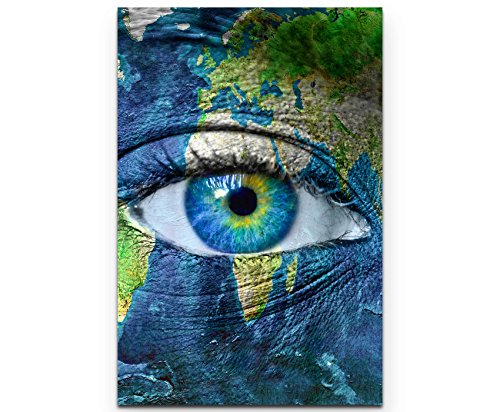 Paul Sinus Art Leinwandbilder | Bilder Leinwand 90x60cm Planet Erde mit blauem menschlichem Auge von Paul Sinus Art