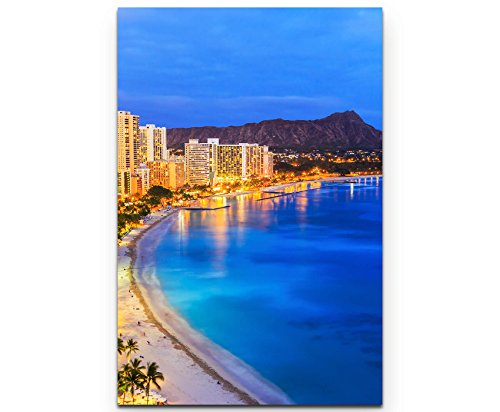 Paul Sinus Art Leinwandbilder | Bilder Leinwand 90x60cm Skyline Honululu Hawaii von Paul Sinus Art