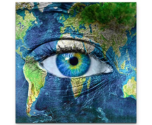 Paul Sinus Art Leinwandbilder | Bilder Leinwand 90x90cm Planet Erde mit blauem menschlichem Auge von Paul Sinus Art