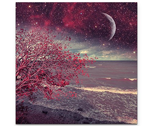 Paul Sinus Art Leinwandbilder | Bilder Leinwand 90x90cm roter Baum bei Nacht von Paul Sinus Art