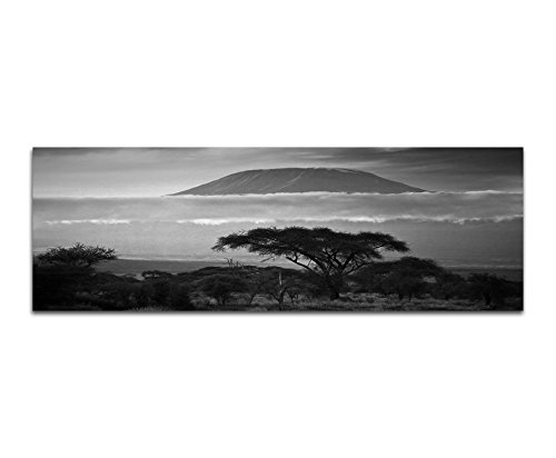 Paul Sinus Art Leinwandfoto als Panorama SCHWARZ/Weiss 120x40cm Afrika Kilimandscharo Sonnenuntergang Natur von Paul Sinus Art