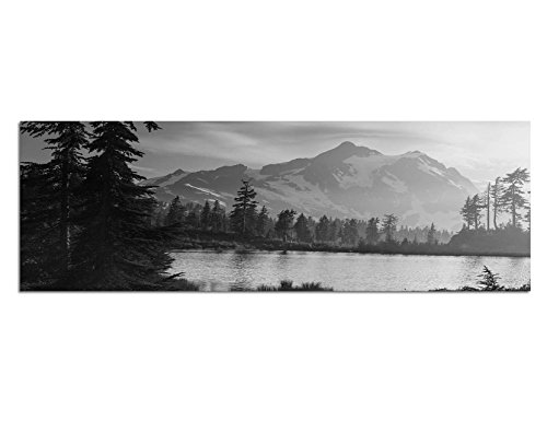 Paul Sinus Art Leinwandfoto als Panorama SCHWARZ/Weiss 120x40cm Berge Schnee Waldsee Bäume Natur von Paul Sinus Art