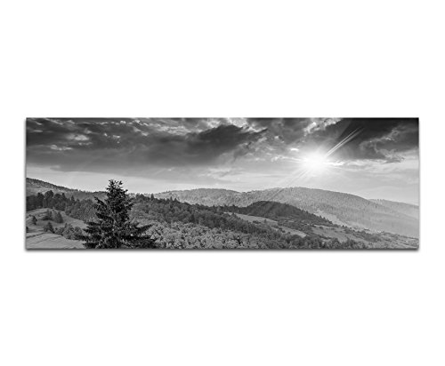 Paul Sinus Art Leinwandfoto als Panorama SCHWARZ/Weiss 150x50cm Berge Wald Wiesen Wolken Sonnenaufgang von Paul Sinus Art