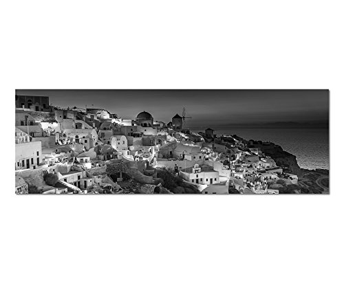 Paul Sinus Art Leinwandfoto als Panorama SCHWARZ/Weiss 150x50cm Griechenland Santorini Vollmond Meer Nacht von Paul Sinus Art