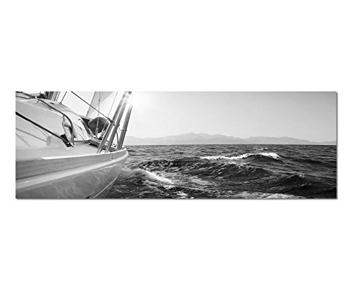 Paul Sinus Art Leinwandfoto als Panorama SCHWARZ/Weiss 150x50cm Meer Segelboot Yacht Sonnenuntergang von Paul Sinus Art