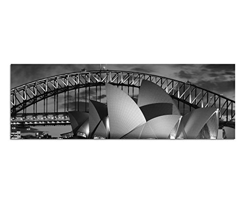 Paul Sinus Art Leinwandfoto als Panorama SCHWARZ/Weiss 150x50cm Sydney Oper Harbour Bridge Nacht von Paul Sinus Art