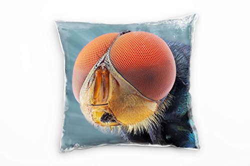 Paul Sinus Art Macro, Tiere, Insekt, Fliegenaugen, orange, grau Deko Kissen 40x40cm für Couch Sofa Lounge Zierkissen - Dekoration zum Wohlfühlen von Paul Sinus Art