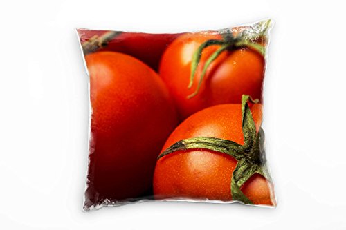 Paul Sinus Art Macro, Tomaten, rot, grün Deko Kissen 40x40cm für Couch Sofa Lounge Zierkissen - Dekoration zum Wohlfühlen von Paul Sinus Art