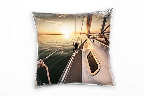 Paul Sinus Art Meer, orange, grau, Segelboot, Sonnenaufgang Deko Kissen 40x40cm für Couch Sofa Lounge Zierkissen - Dekoration zum Wohlfühlen von Paul Sinus Art