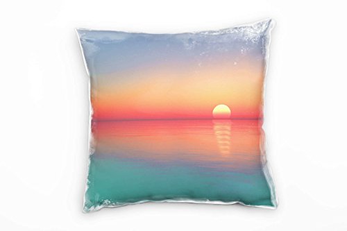 Paul Sinus Art Meer, türkis, orange, Sonnenuntergang Deko Kissen 40x40cm für Couch Sofa Lounge Zierkissen - Dekoration zum Wohlfühlen von Paul Sinus Art