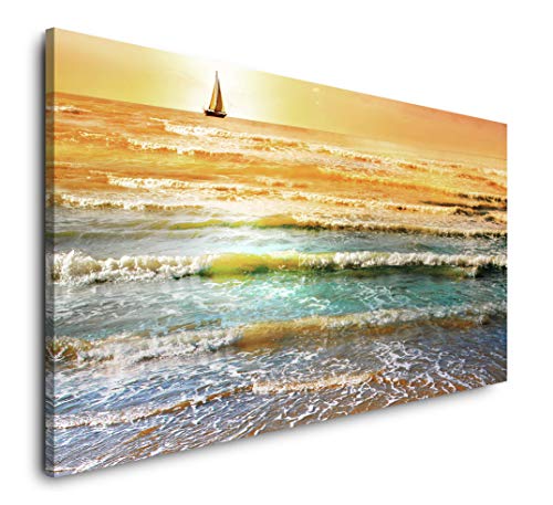 Paul Sinus Art Meer mit Wellen 120x 60cm Panorama Leinwand Bild XXL Format Wandbilder Wohnzimmer Wohnung Deko Kunstdrucke von Paul Sinus Art