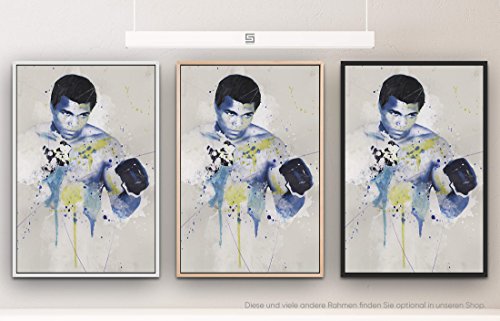 Paul Sinus Art Muhammad Ali I 90x60cm auf Leinwand im Schattenfugenrahmen Weiss von Paul Sinus Art