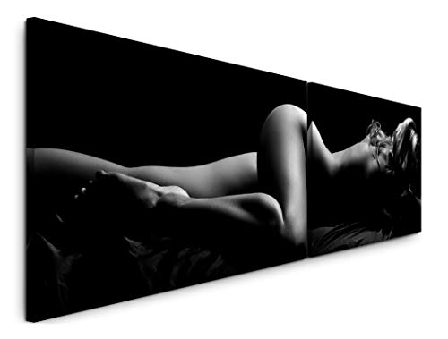 Paul Sinus Art Nackte Frau im Bett 180x50cm - 2 Wandbilder je 50x90cm - Kunstdrucke - Wandbild - Leinwandbilder fertig auf Rahmen von Paul Sinus Art
