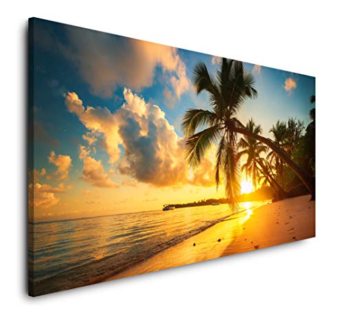 Paul Sinus Art Palmen am Strand 120x 60cm Panorama Leinwand Bild XXL Format Wandbilder Wohnzimmer Wohnung Deko Kunstdrucke von Paul Sinus Art