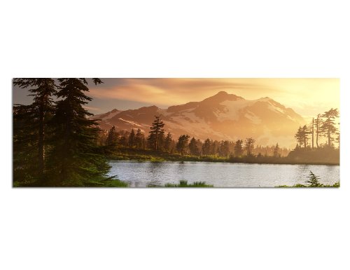 Paul Sinus Art Panoramabild XXL auf Leinwand und Keilrahmen 180x70cm Berge Schnee Waldsee Bäume Natur von Paul Sinus Art