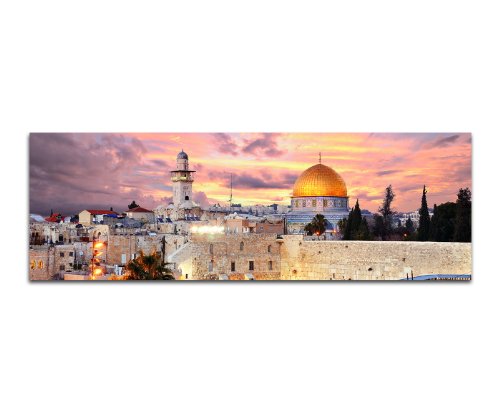 Paul Sinus Art Panoramabild XXL auf Leinwand und Keilrahmen 180x70cm Israel Jerusalem Mauer Tempel Altstadt von Paul Sinus Art