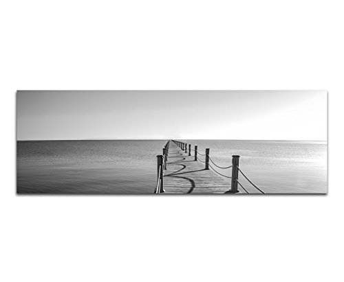 Paul Sinus Art Panoramabild XXL auf Leinwand und Keilrahmen 180x70cm Meer Holzsteg schwarz/weiß von Paul Sinus Art