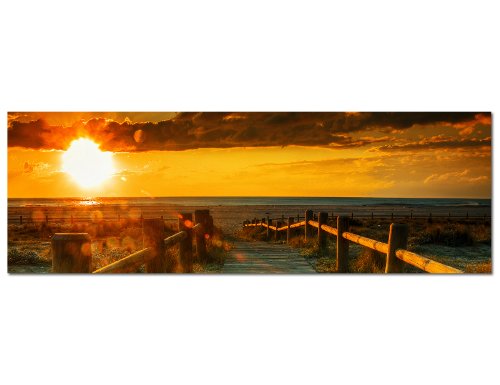Paul Sinus Art Panoramabild XXL auf Leinwand und Keilrahmen 180x70cm Strand Dünen Steg Meer Sonnenuntergang von Paul Sinus Art