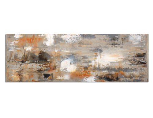 Paul Sinus Art Panoramabild auf Leinwand und Keilrahmen 120x40cm Kunstmalerei braun grau abstrakt von Paul Sinus Art