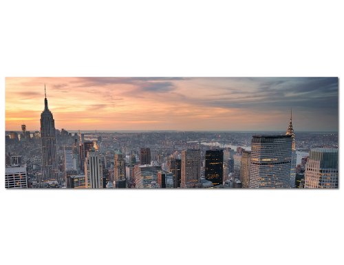 Paul Sinus Art Panoramabild auf Leinwand und Keilrahmen 120x40cm New York Manhattan Skyline Sonnenuntergang von Paul Sinus Art