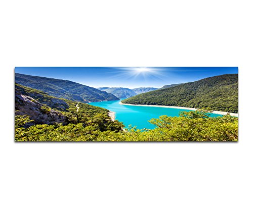 Paul Sinus Art Panoramabild auf Leinwand und Keilrahmen 150x50cm Balkan Natur Berge Wald Fluss von Paul Sinus Art