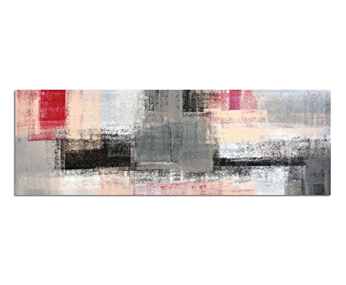 Paul Sinus Art Panoramabild auf Leinwand und Keilrahmen 150x50cm Kunstmalerei abstrakt grau rot gelb weiß von Paul Sinus Art