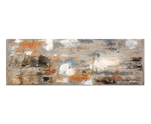 Paul Sinus Art Panoramabild auf Leinwand und Keilrahmen 150x50cm Kunstmalerei, Küche, braun grau abstrakt von Paul Sinus Art