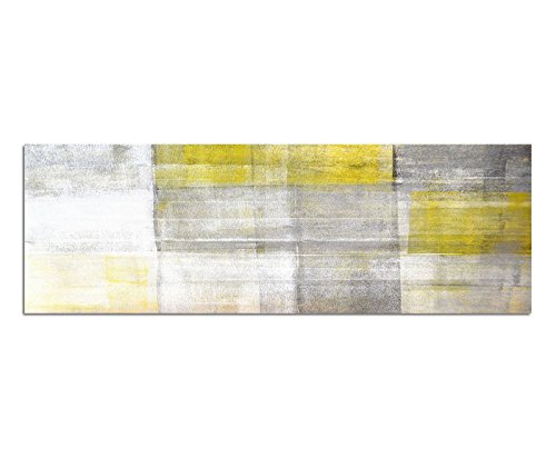 Paul Sinus Art Panoramabild auf Leinwand und Keilrahmen 150x50cm Malerei Kunst abstrakt gelb grau von Paul Sinus Art