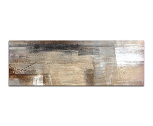 Paul Sinus Art Panoramabild auf Leinwand und Keilrahmen 150x50cm Malerei Kunstwerk abstrakt braun beige von Paul Sinus Art