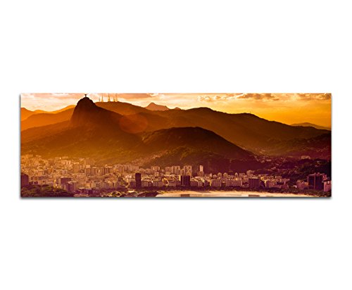 Paul Sinus Art Panoramabild auf Leinwand und Keilrahmen 150x50cm Rio De Janeiro Meer Stadt Berge Dämmerung von Paul Sinus Art