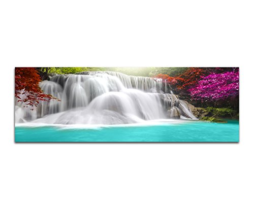 Paul Sinus Art Panoramabild auf Leinwand und Keilrahmen 150x50cm Thailand Wald Wasserfall Lagune Natur von Paul Sinus Art