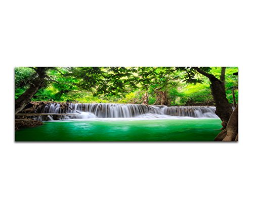 Paul Sinus Art Panoramabild auf Leinwand und Keilrahmen 150x50cm Thailand Wald Wasserfall Natur von Paul Sinus Art