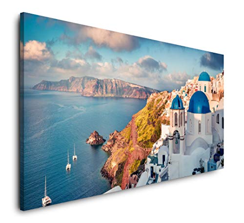 Paul Sinus Art Santorini Insel 120x 60cm Panorama Leinwand Bild XXL Format Wandbilder Wohnzimmer Wohnung Deko Kunstdrucke von Paul Sinus Art