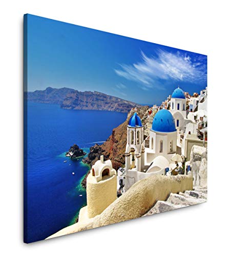 Paul Sinus Art Santorini Stadt Landschaft 150 x 100 cm Inspirierende Fotokunst in Museums-Qualität für Ihr Zuhause als Wandbild auf Leinwand in XXL Format von Paul Sinus Art