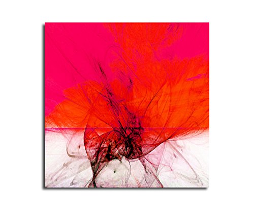 Paul Sinus Art Seitenwechsel - Abstrakt311_60x60cm Bild auf Leinwand weiß rot pink Abstraktes Motiv quadratisches Format Kunstdruck auf Keilrahmen von Paul Sinus Art