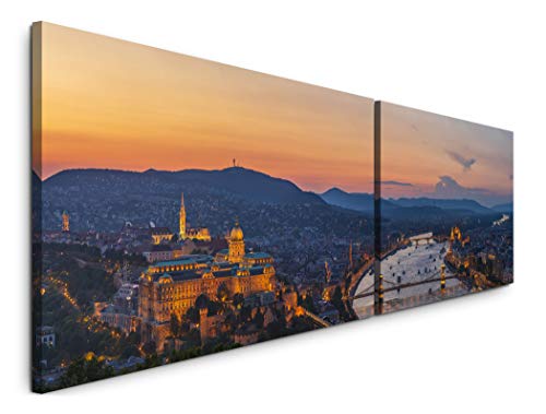Paul Sinus Art Skyline von Budapest 180x50cm - 2 Wandbilder je 50x90cm - Kunstdrucke - Wandbild - Leinwandbilder fertig auf Rahmen von Paul Sinus Art