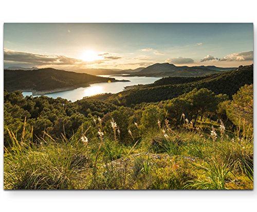 Paul Sinus Art Sonnenuntergang Berglandschaft - Leinwandbild 120x80cm von Paul Sinus Art