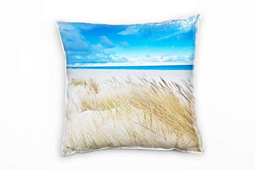 Paul Sinus Art Strand Und Meer, Gräser, beige, blau Deko Kissen 40x40cm für Couch Sofa Lounge Zierkissen - Dekoration zum Wohlfühlen von Paul Sinus Art