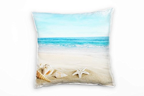 Paul Sinus Art Strand und Meer, beige, türkis, Muscheln, Sand Deko Kissen 40x40cm für Couch Sofa Lounge Zierkissen - Dekoration zum Wohlfühlen von Paul Sinus Art