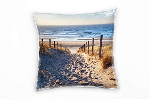 Paul Sinus Art Strand und Meer, Dünen, Gras, Sonne, beige, blau Deko Kissen 40x40cm für Couch Sofa Lounge Zierkissen - Dekoration zum Wohlfühlen von Paul Sinus Art