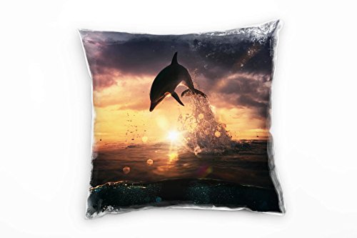 Paul Sinus Art Strand und Meer, Delfin, Sonnenstrahlen, orange Deko Kissen 40x40cm für Couch Sofa Lounge Zierkissen - Dekoration zum Wohlfühlen von Paul Sinus Art