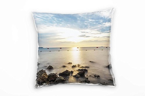 Paul Sinus Art Strand und Meer, Sonnenuntergang, gelb, grau Deko Kissen 40x40cm für Couch Sofa Lounge Zierkissen - Dekoration zum Wohlfühlen von Paul Sinus Art