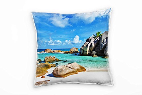 Paul Sinus Art Strand und Meer, türkis, blau, braun, Bucht Deko Kissen 40x40cm für Couch Sofa Lounge Zierkissen - Dekoration zum Wohlfühlen von Paul Sinus Art