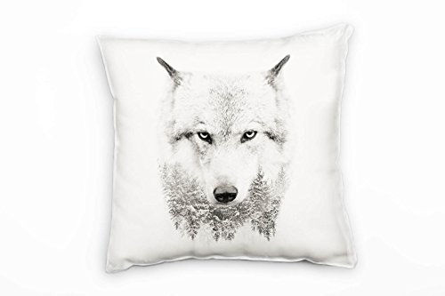 Paul Sinus Art Tiere, Abstrakt, Winterwald, Wolf, weiß, grau Deko Kissen 40x40cm für Couch Sofa Lounge Zierkissen - Dekoration zum Wohlfühlen von Paul Sinus Art