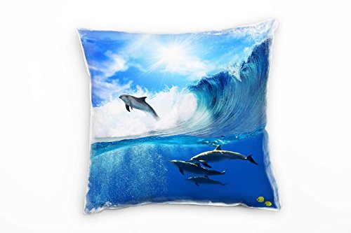 Paul Sinus Art Tiere, blau, Delfine, Meer, Wellen Deko Kissen 40x40cm für Couch Sofa Lounge Zierkissen - Dekoration zum Wohlfühlen von Paul Sinus Art