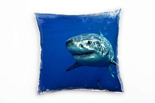 Paul Sinus Art Tiere, blau, grau, weißer Hai, Unterwasser Deko Kissen 40x40cm für Couch Sofa Lounge Zierkissen - Dekoration zum Wohlfühlen von Paul Sinus Art