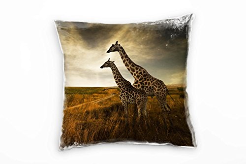 Paul Sinus Art Tiere, braun, Giraffen, Afrika, Savanne Deko Kissen 40x40cm für Couch Sofa Lounge Zierkissen - Dekoration zum Wohlfühlen von Paul Sinus Art