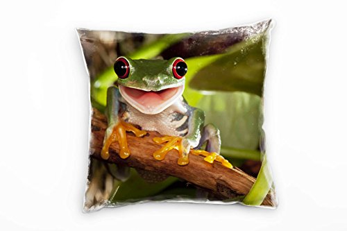 Paul Sinus Art Tiere, Frosch, grün, orange, braun Deko Kissen 40x40cm für Couch Sofa Lounge Zierkissen - Dekoration zum Wohlfühlen von Paul Sinus Art