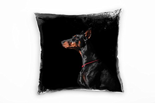 Paul Sinus Art Tiere, Hund, Dobermann, Portrait, schwarz, braun Deko Kissen 40x40cm für Couch Sofa Lounge Zierkissen - Dekoration zum Wohlfühlen von Paul Sinus Art